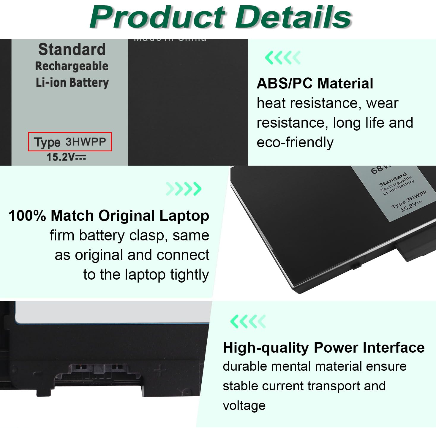 Amazon.com: ZAYAUPVL 68Wh 3HWPP 15.2V Battery Replacement for Dell